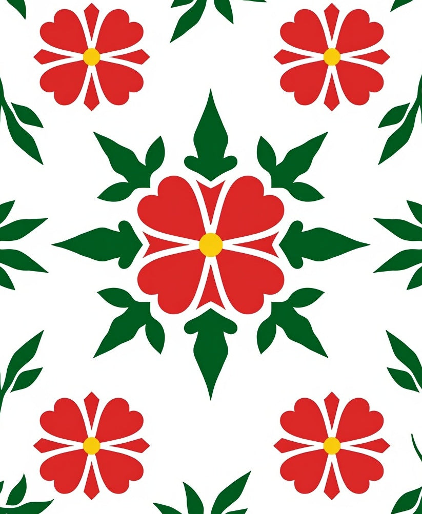 Bold Red Floral Green Foliage Rug