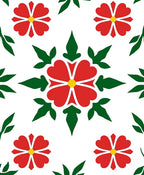 Bold Red Floral Green Foliage Rug