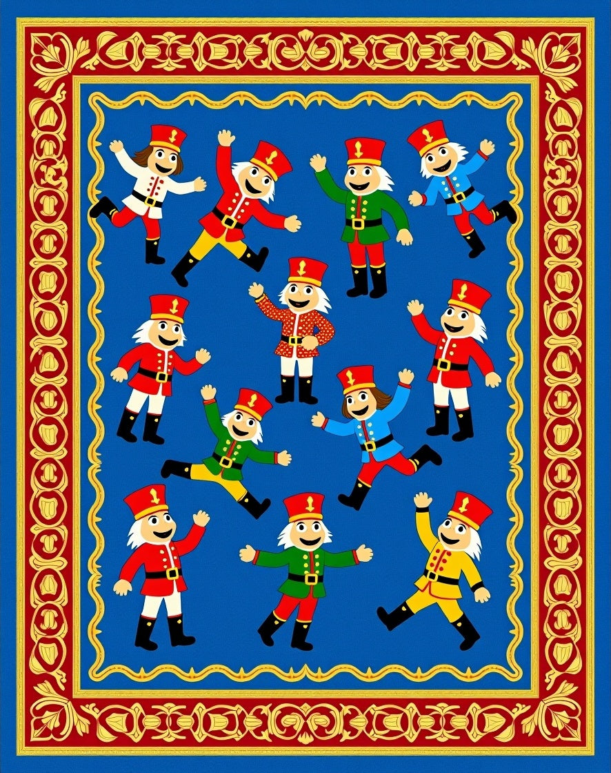 Nutcracker Soldiers Blue Red Border Rug