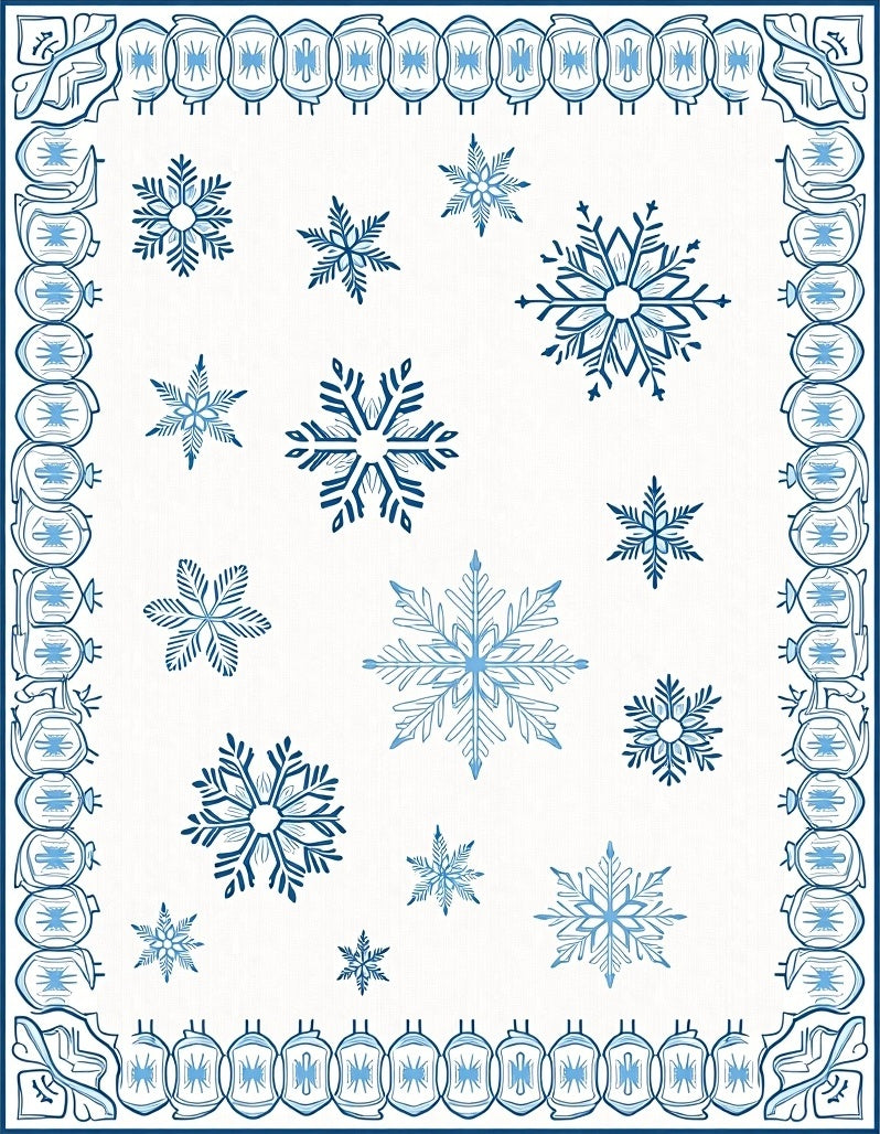Blue Snowflake Medallion Winter Border Rug