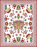 Vibrant red yellow and teal house motif Rug
