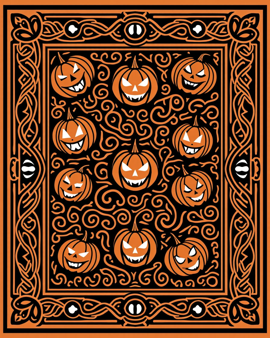 Orange Pumpkin Spooky Swirls Border Rug