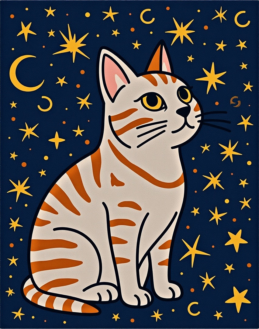 Whimsical Starry Night Cat Rug