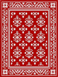 Vibrant Red White Medallion Border Rug