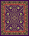 Rich Violet Golden Floral Border Rug