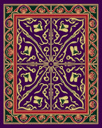 Rich Violet Golden Floral Border Rug
