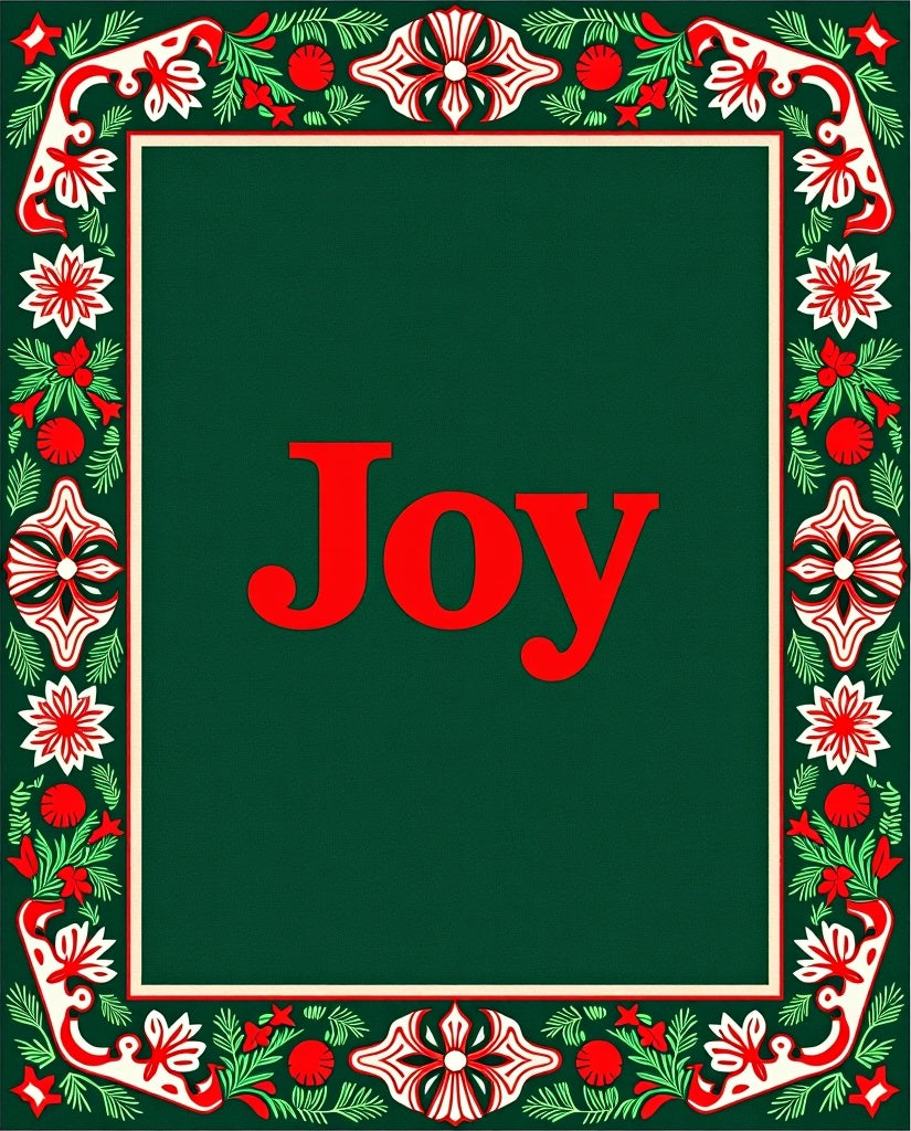 Festive Red Ivory Holly Border Rug