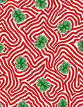 Red White Green Botanical Swirl Rug