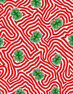 Red White Green Botanical Swirl Rug