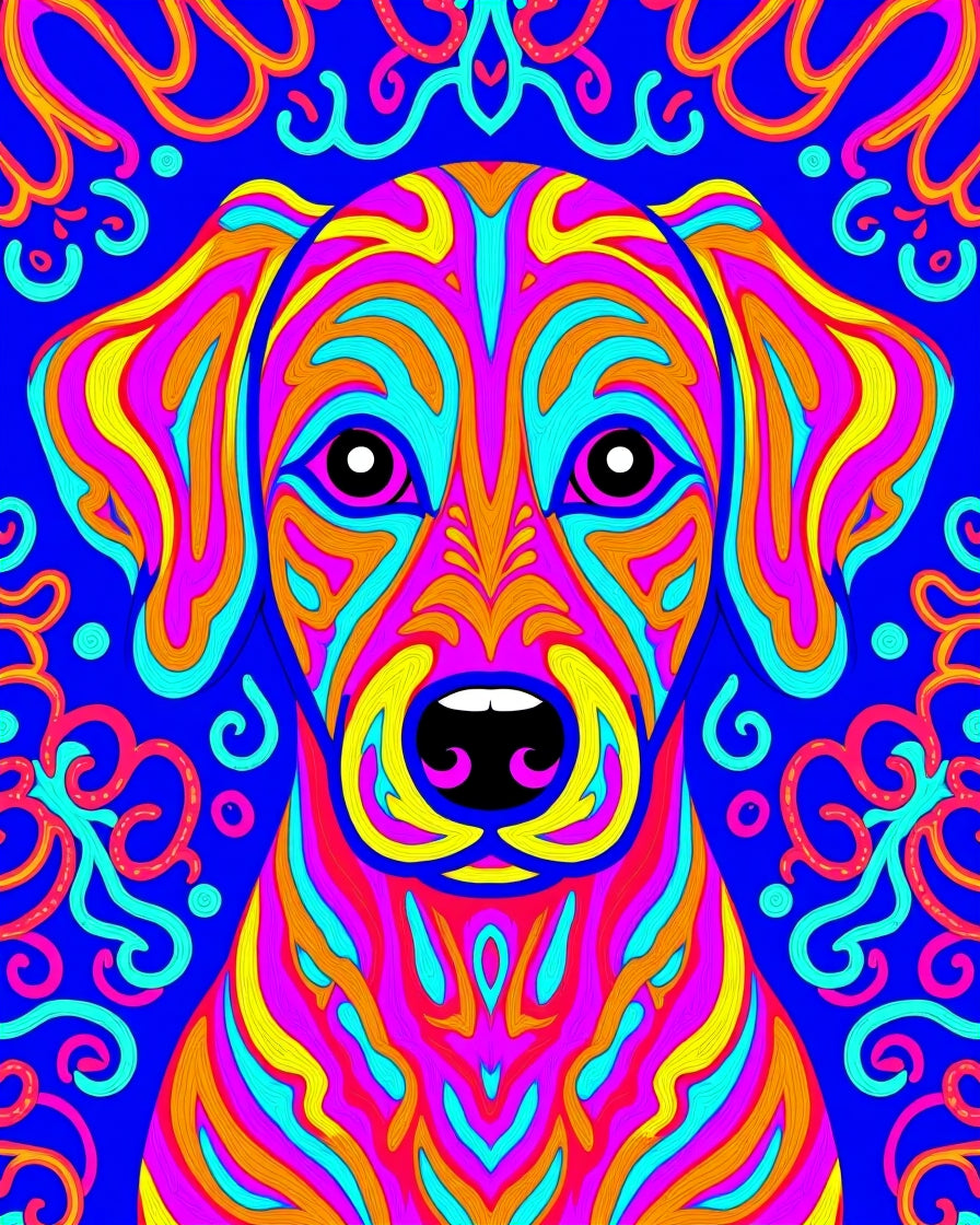 Vibrant Psychedelic Dog Face Rug