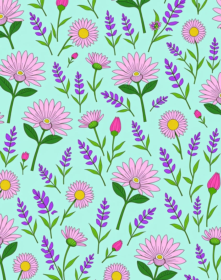 Pink Daisy Lavender Garden Whimsy Rug