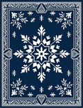 Deep Blue Snowflake Floral Border Rug