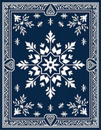 Deep Blue Snowflake Floral Border Rug