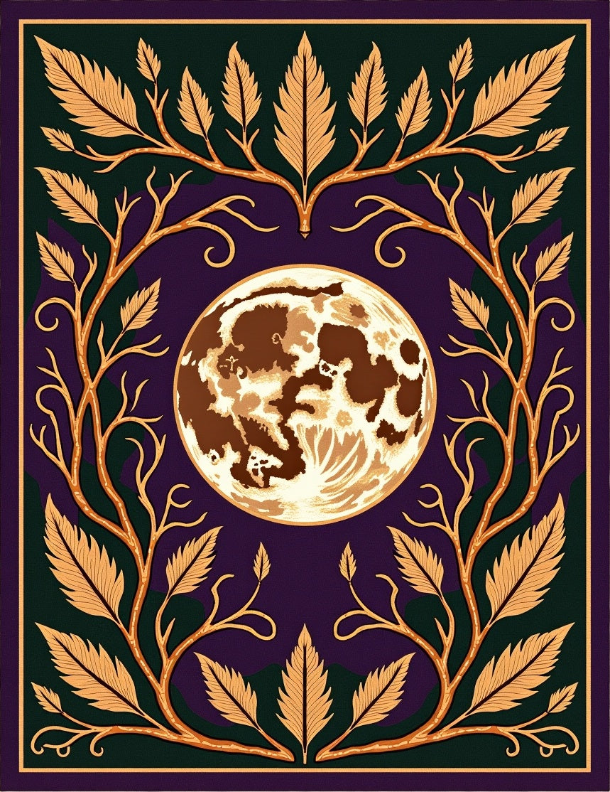 Elegant Celestial Moon Leaf Framing Rug
