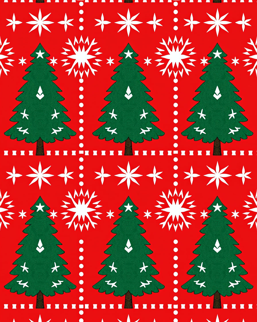 Christmas Trees Snowflakes Red White Rug