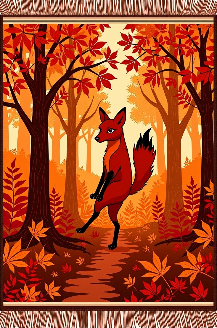 Dancing Fox Autumn Woodland Scene Rug
