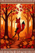 Dancing Fox Autumn Woodland Scene Rug