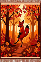 Dancing Fox Autumn Woodland Scene Rug