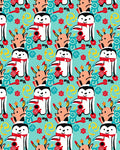 Cute Penguin Reindeer Red Holly Swirls Rug