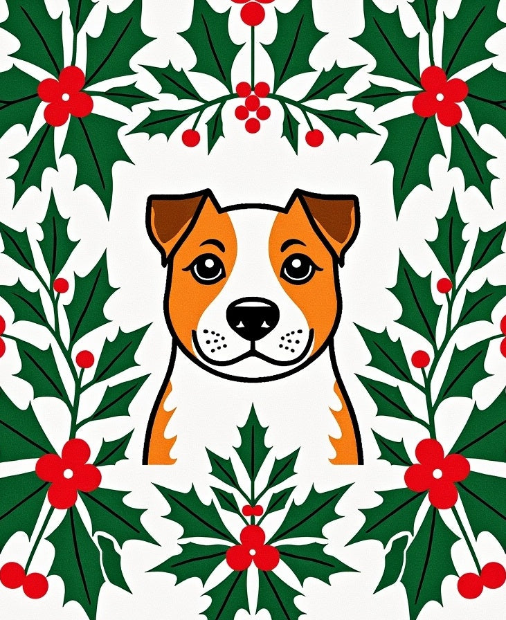 Whimsical Holly Dog Christmas Rug