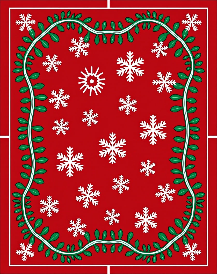 Red Snowflake Garland Holiday Rug
