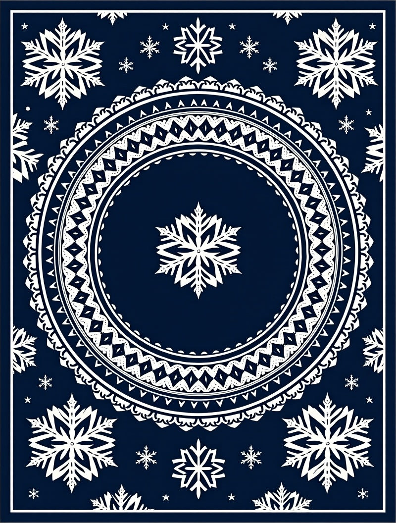 Navy Snowflake Mandala Medallion Rug