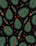 Green Palm Fronds Red Accents Black Rug