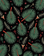 Green Palm Fronds Red Accents Black Rug