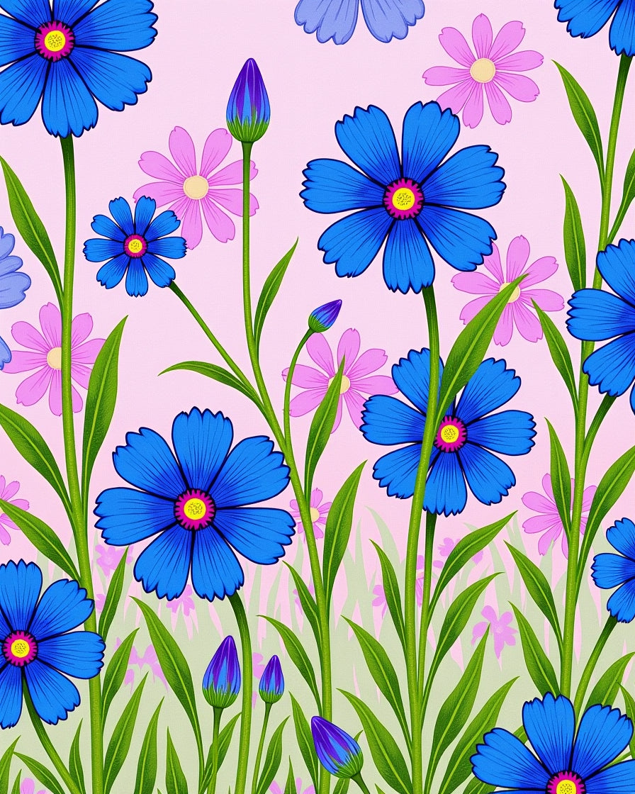 Vibrant Blue Wildflower Garden Rug