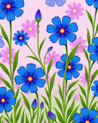 Vibrant Blue Wildflower Garden Rug