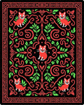 Red Fox Red Black Floral Scroll Rug