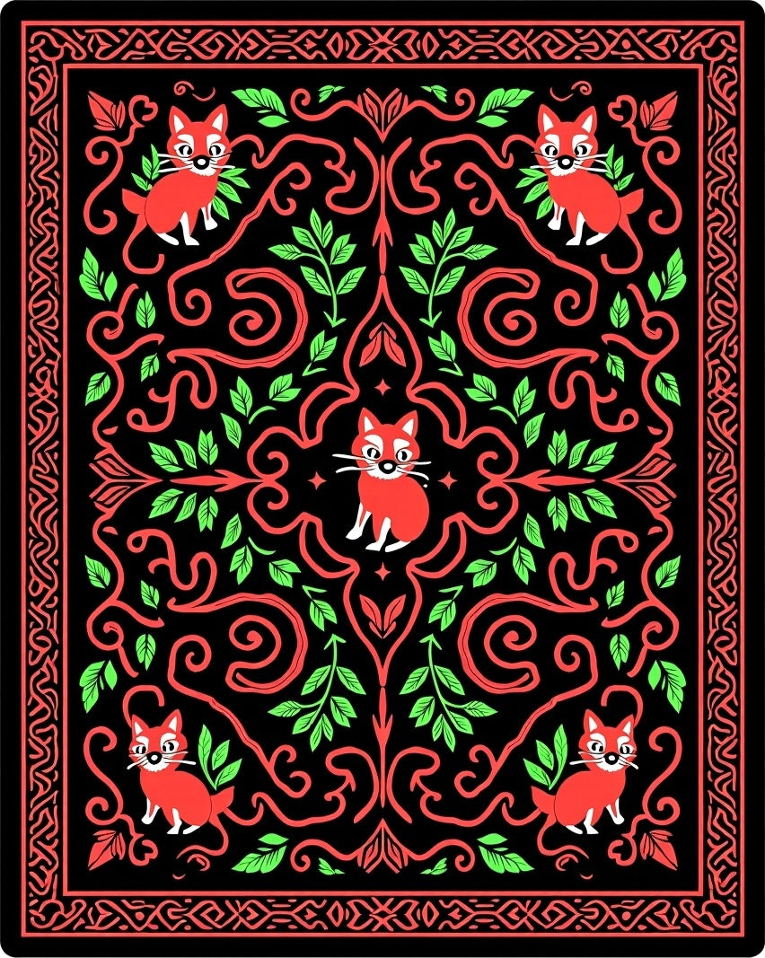Red Fox Red Black Floral Scroll Rug