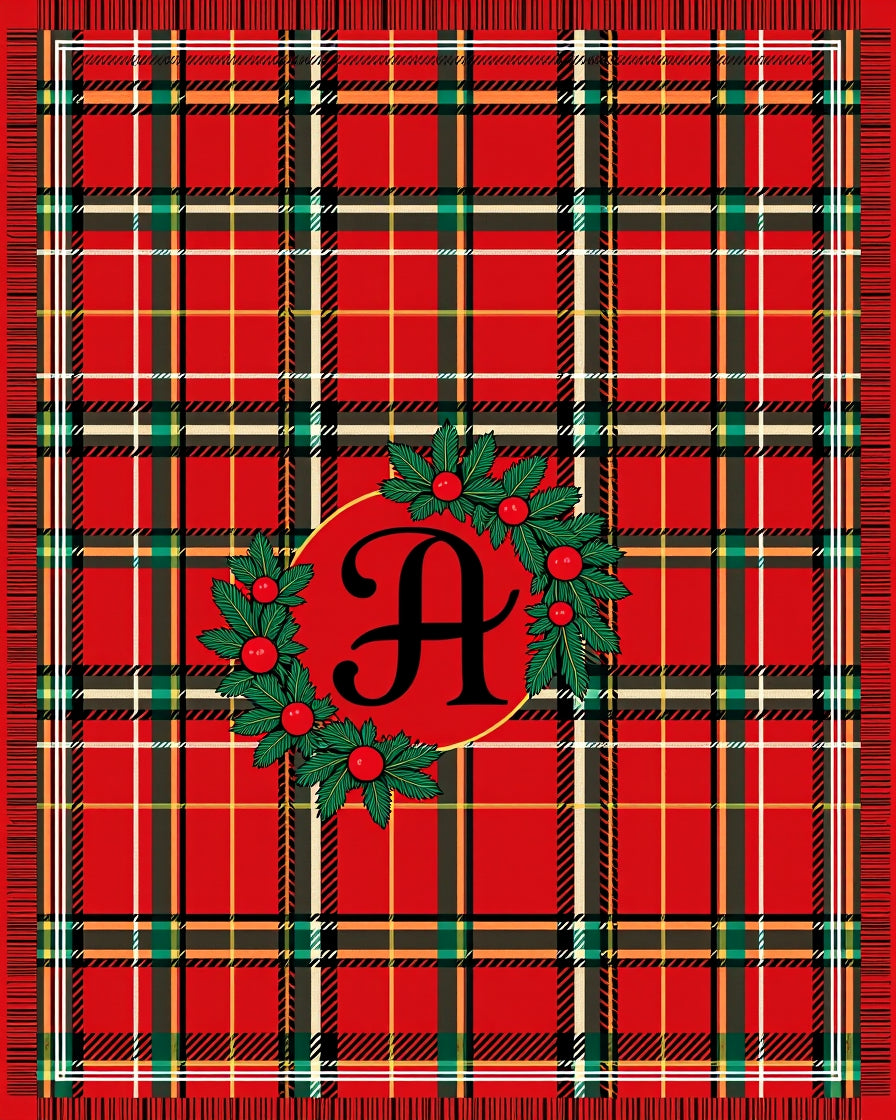 Red Tartan Holly Monogram Rug