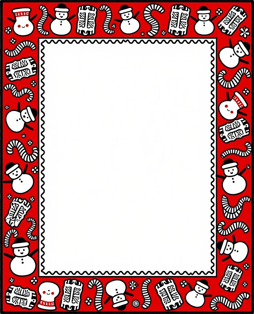 Red Snowman Candy Cane Festive Border Rug