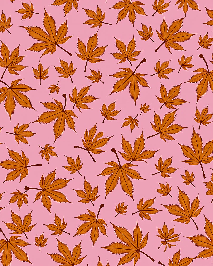 Orange Maple Leaves Pink Background Rug