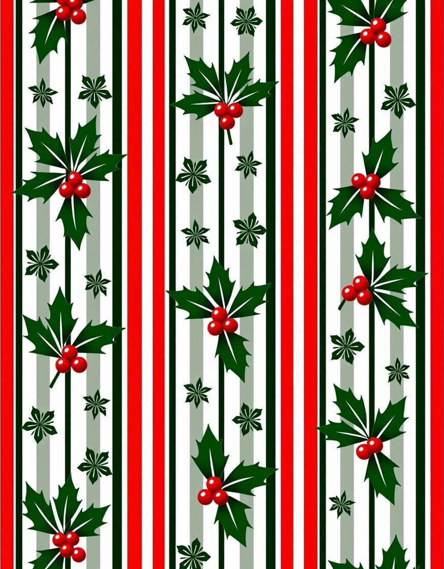 Festive Holly Berries Vertical Stripe Rug