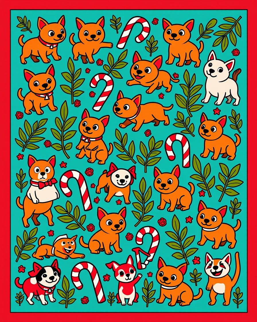 Joyful Dog Candy Cane Foliage Medley Rug