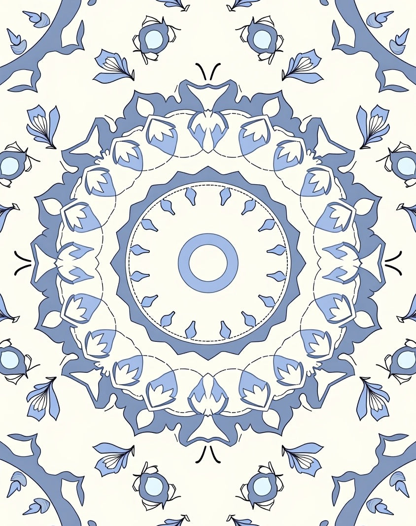 Light Blue Floral Medallion Mandala Rug