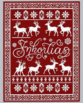 Crimson Reindeer Snowflake Holiday Scene Rug