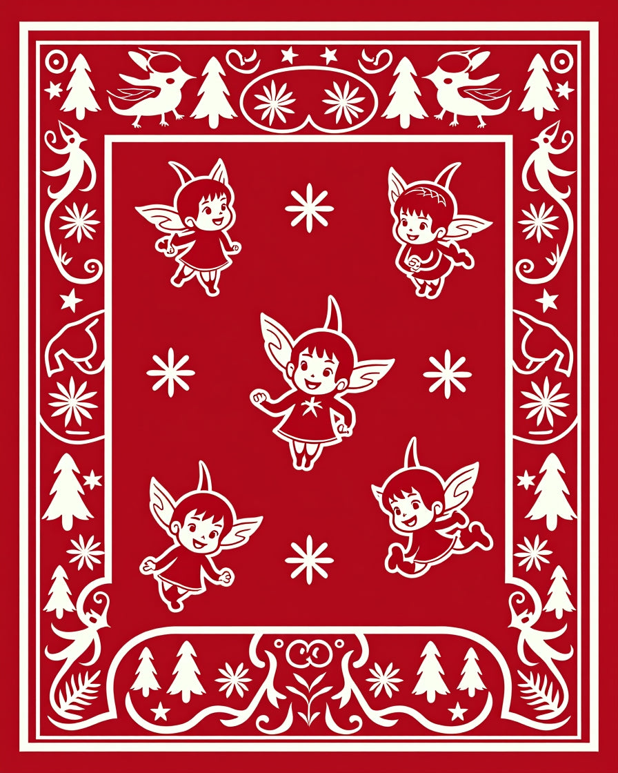 Festive Red Winged Cherub Christmas Rug