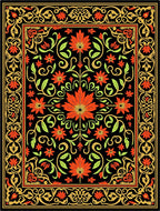 Ornate Gold Red Leafy Vine Classic Rug