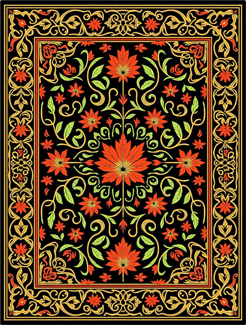 Ornate Gold Red Leafy Vine Classic Rug