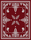 Crimson Ornate Leaf Frame Border Rug