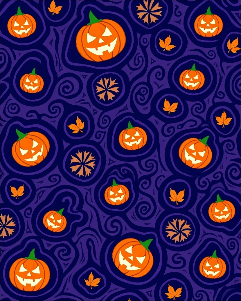Spooky Orange Jack-o-Lanterns Purple Swirls Rug