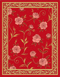 Crimson Rose Floral Ornate Border Rug