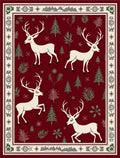 Cream Deer Forest Meadow Burgundy Rug