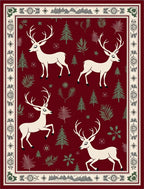 Cream Deer Forest Meadow Burgundy Rug