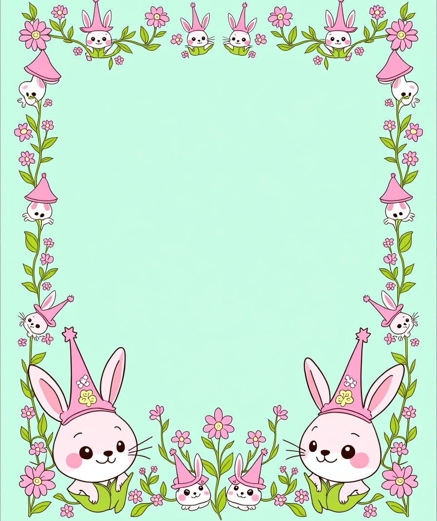 Cute Pink Bunny Floral Spring Meadow Rug