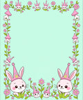 Cute Pink Bunny Floral Spring Meadow Rug