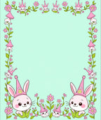 Cute Pink Bunny Floral Spring Meadow Rug